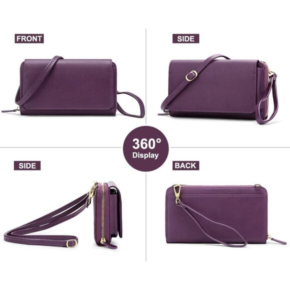 Women’s 13-purple Leather Imported Zipper Purses Crossbody Bag - Picture 3 of 7